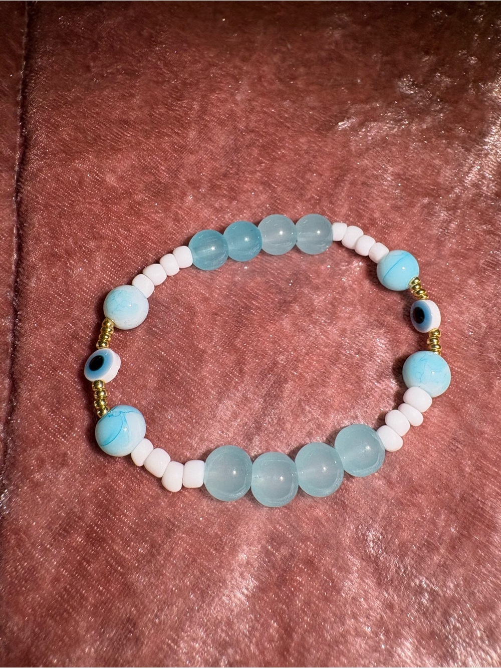 Light Blue Beaded Evil Eye Stretch Bracelet - Unbranded